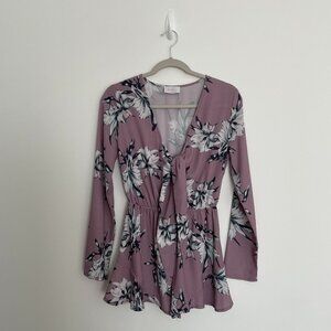Hallelu Long Sleeve Floral Mauve Lavender Romber Jumper